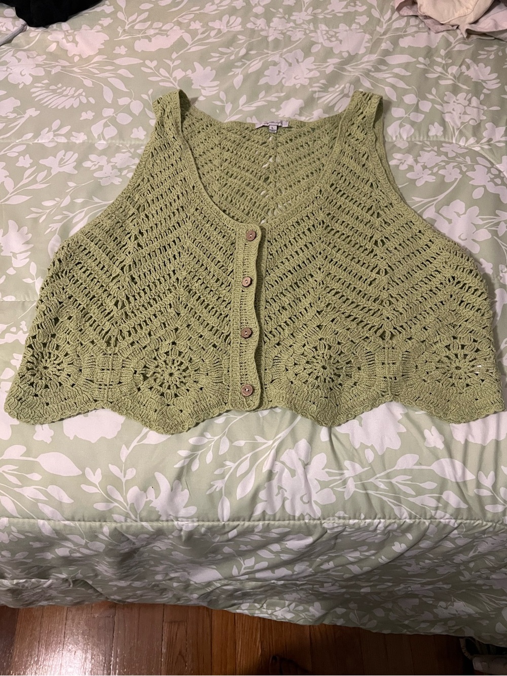 🌿 Sage Green Crochet Button-Up Vest ✨
